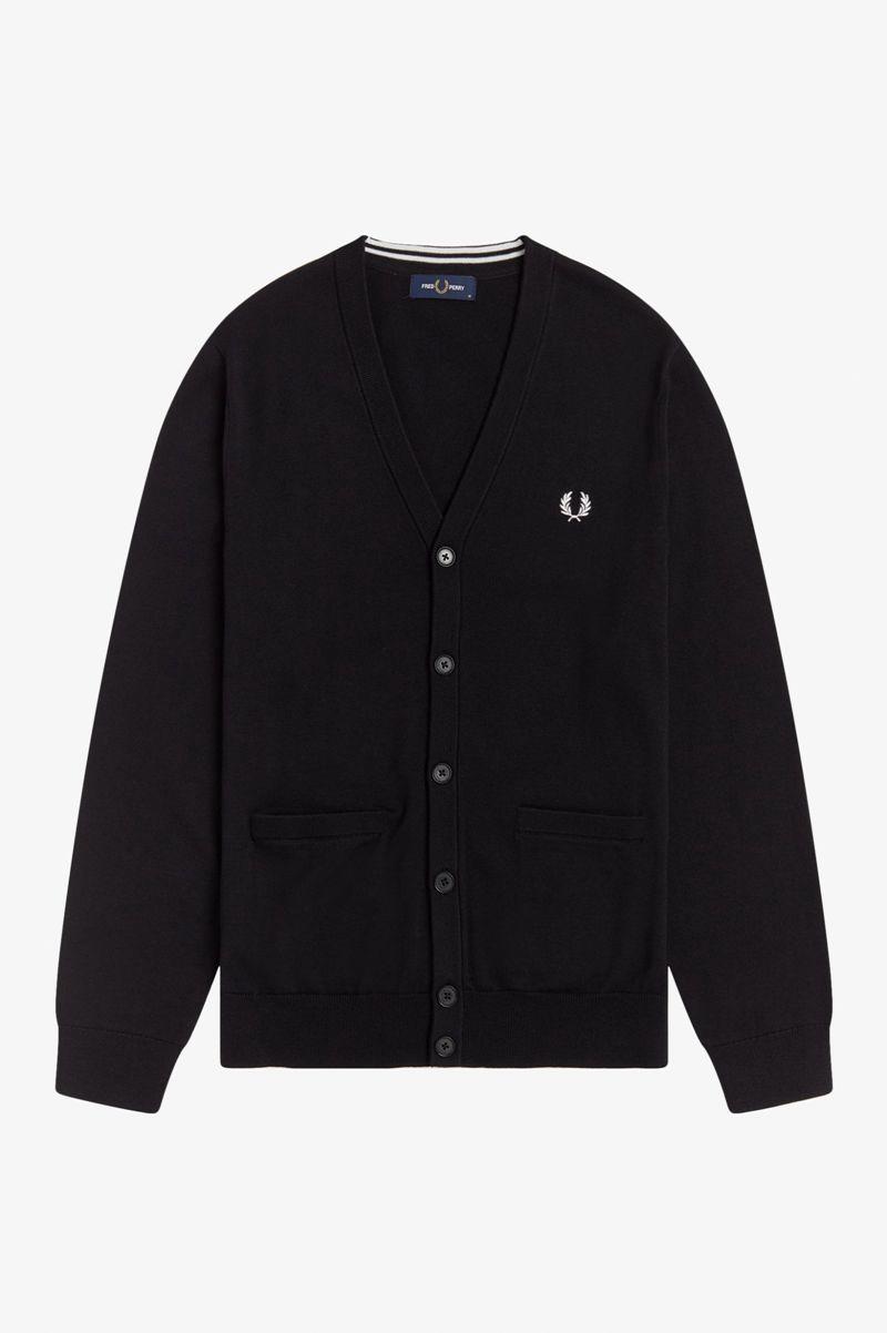 Black Fred Perry Classic Cardigan Men's Knitwear | PH 1286RVDW